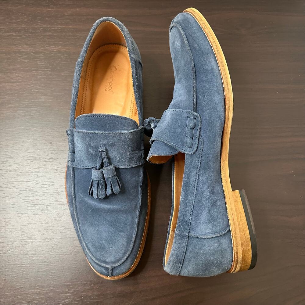 Conhpol Men's Blue Suede Slip-On Tassel Loafers, Size US 10 EU 44 Classic Preppy